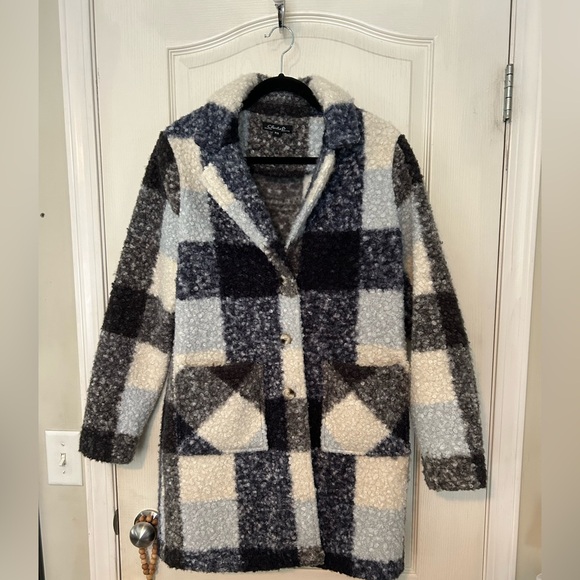 Charlie Jackets & Blazers - Charlie Checked Teddy Coat in Black, Gray & Cream
